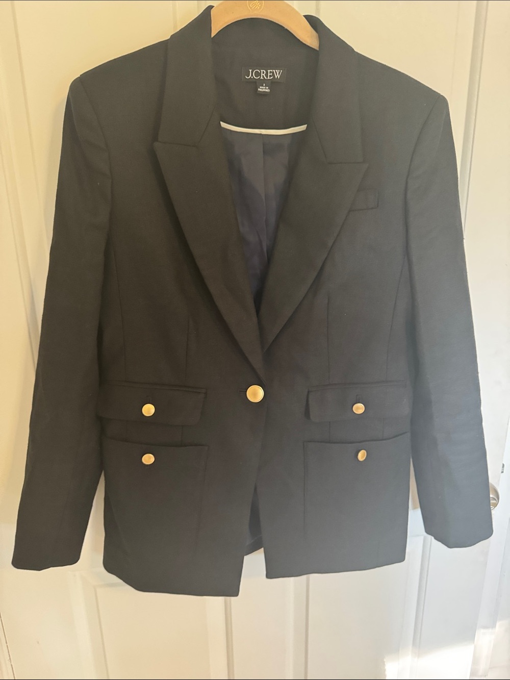 J. Crew Black Blazer with Gold Buttons Vivienne Linen